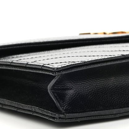 Saint Laurent Grain De Poudre Matelasse Chevron Monogram Envelope Chain Wallet Black 10 of 12