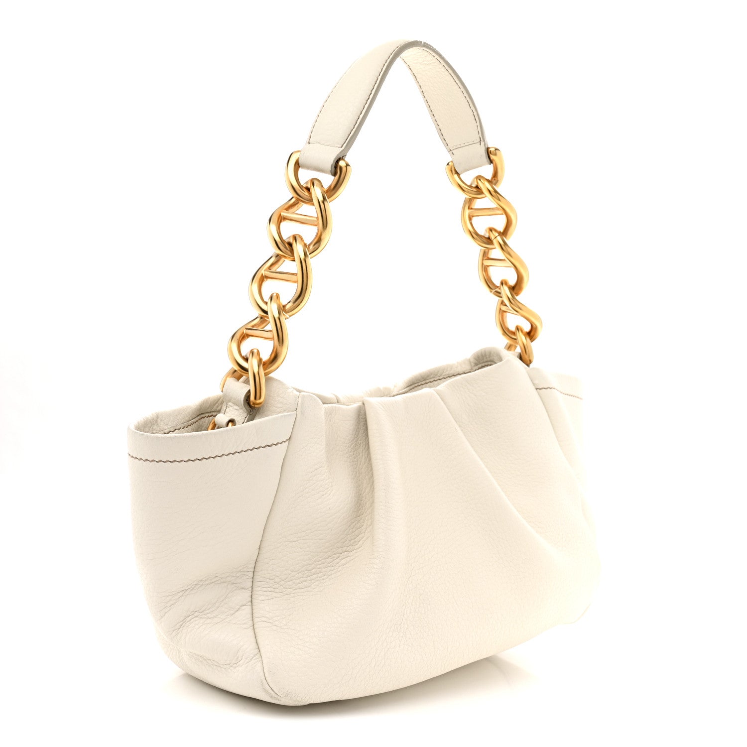 Prada Cervo Pleats Small Shoulder Bag Talco 3 of 15