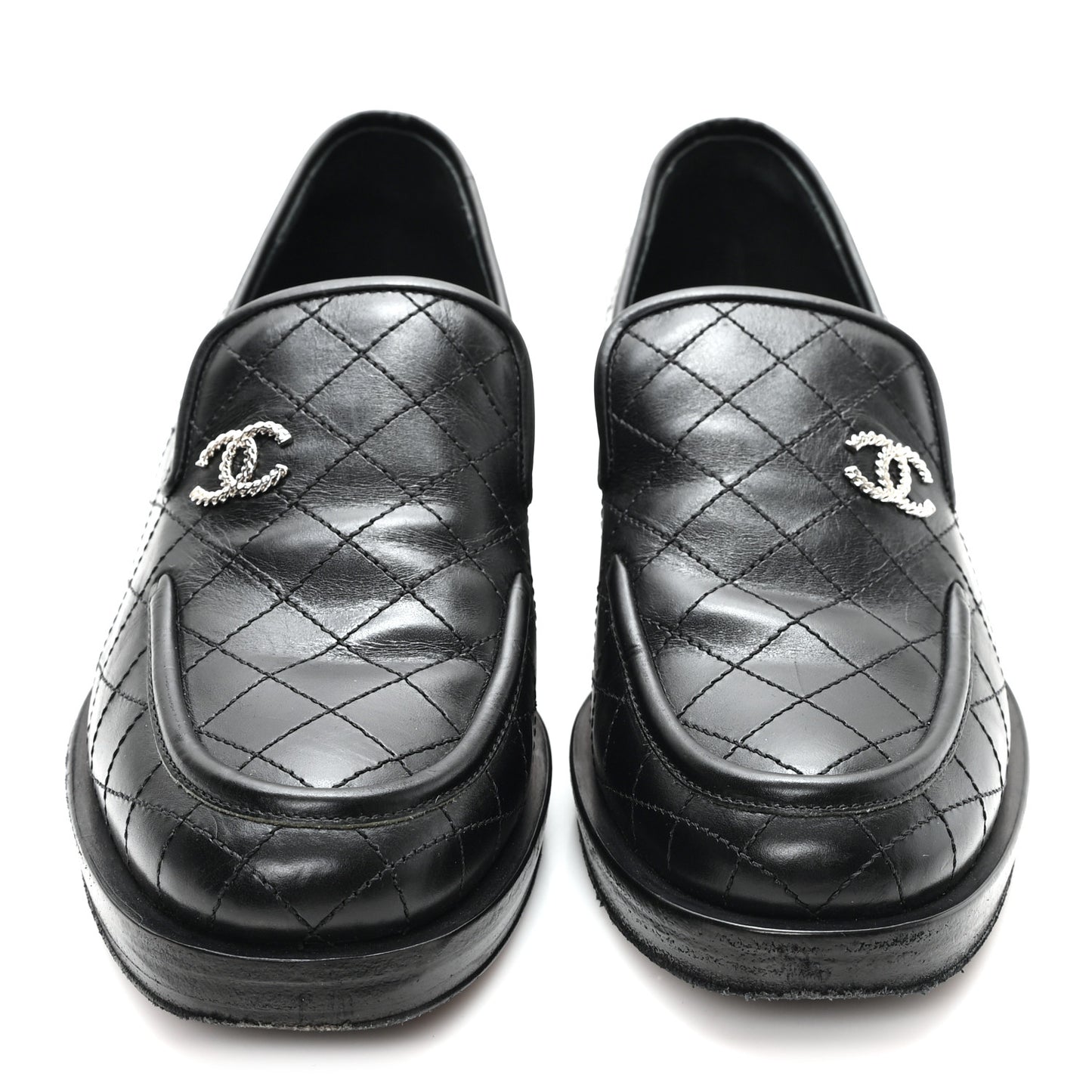 Calfskin Stitched CC Loafers 38 Black