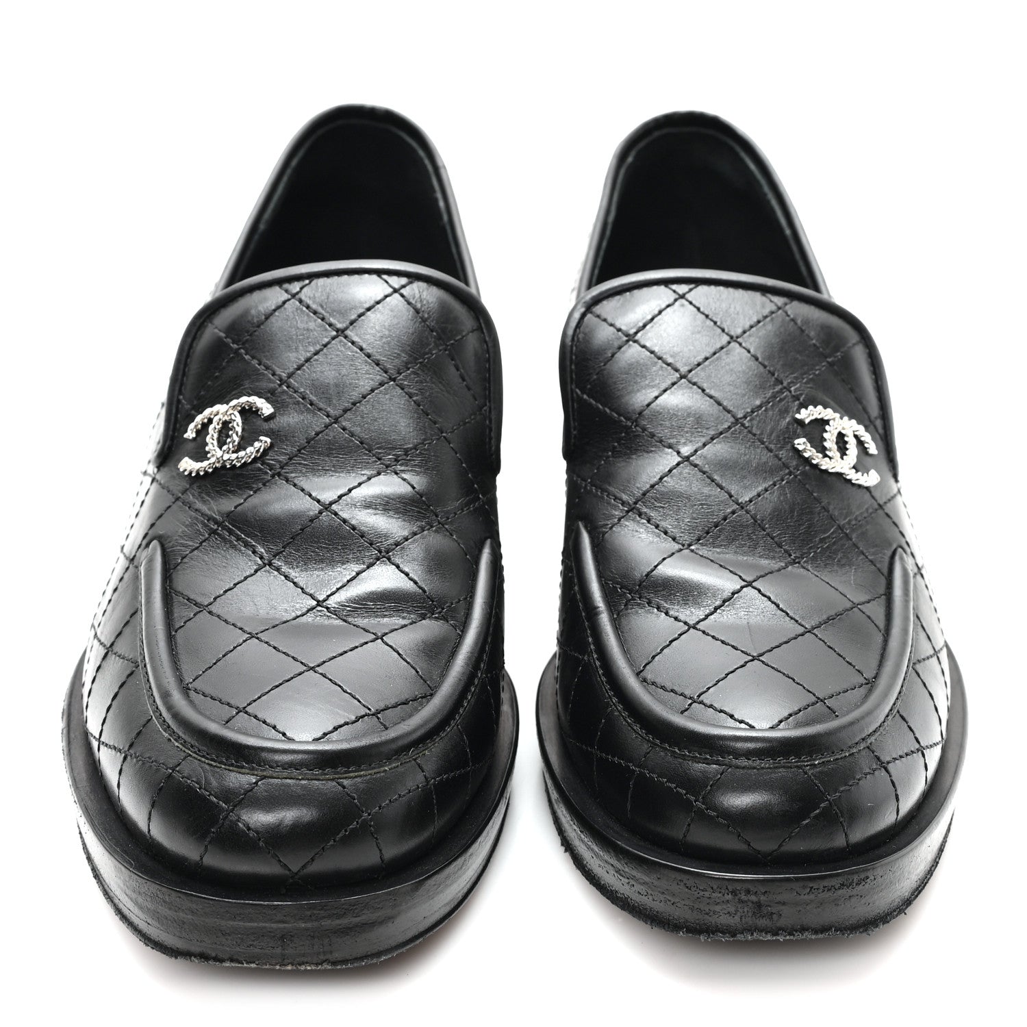 Chanel Calfskin Stitched CC Loafers 38 Black 3 of 10