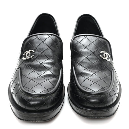 Chanel Calfskin Stitched CC Loafers 38 Black 3 of 10
