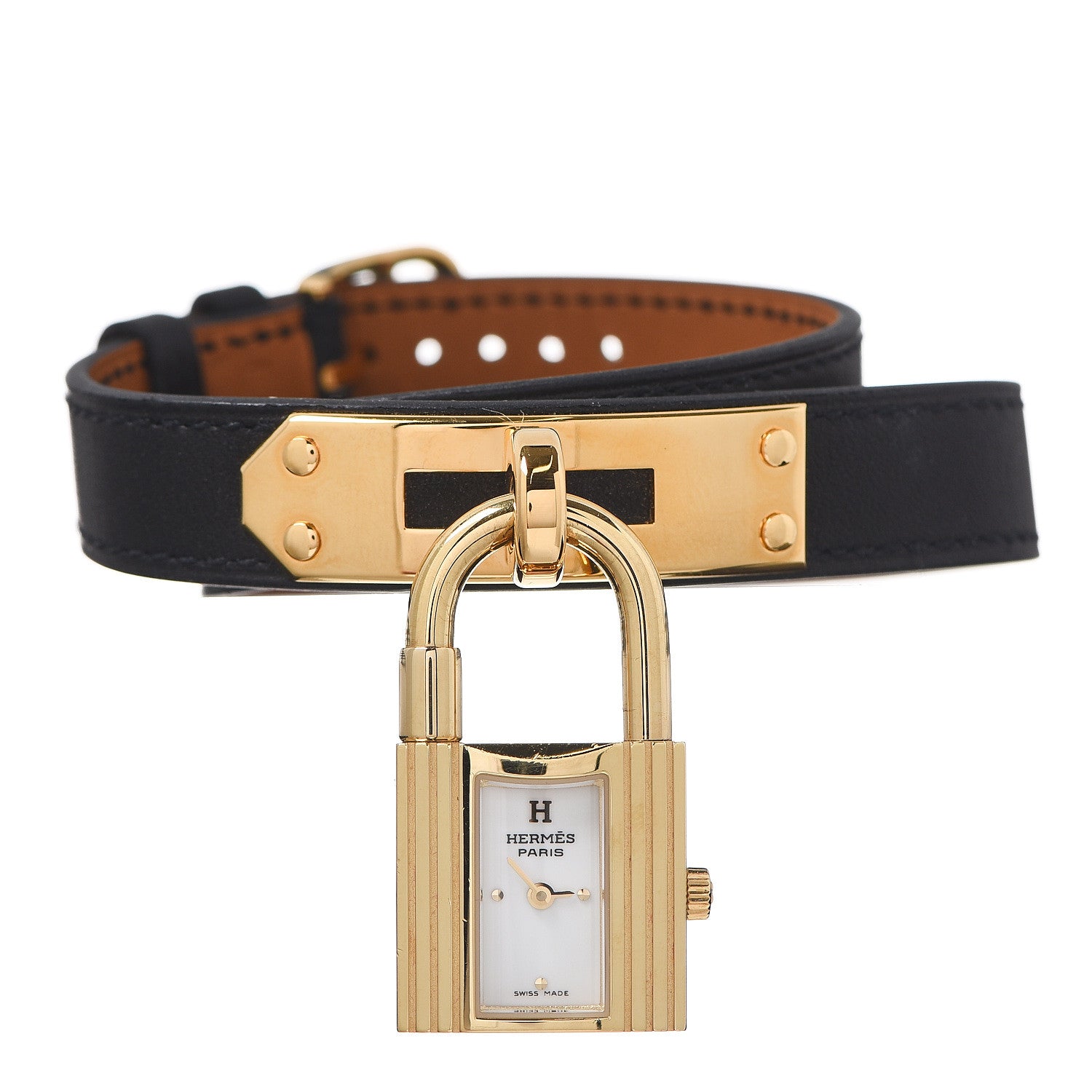Hermes Stainless Steel Barenia 20mm Kelly Cadena Double Tour Quartz Watch Noir 1 of 6