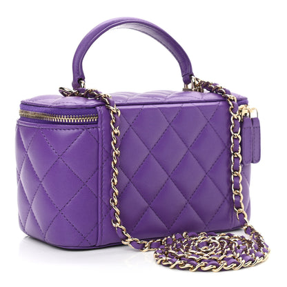 Chanel Lambskin Quilted Small Top Handle Vanity Case With Chain Purple 2 of 9