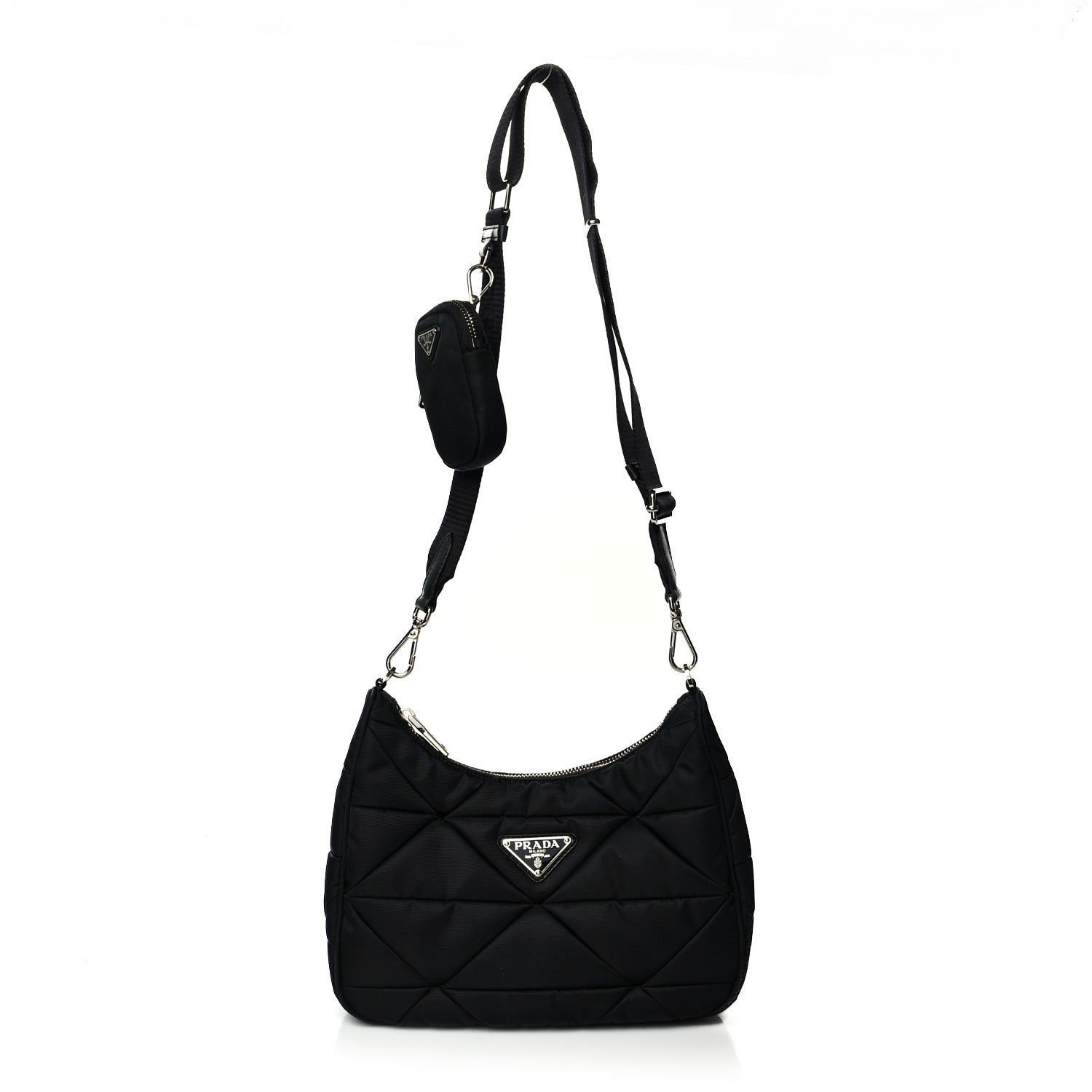 Prada Re-Nylon Triangle Padded Patchwork Shoulder Bag Black 1 of 10