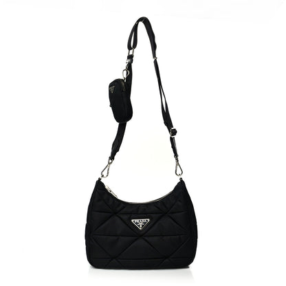 Prada Re-Nylon Triangle Padded Patchwork Shoulder Bag Black 1 of 10