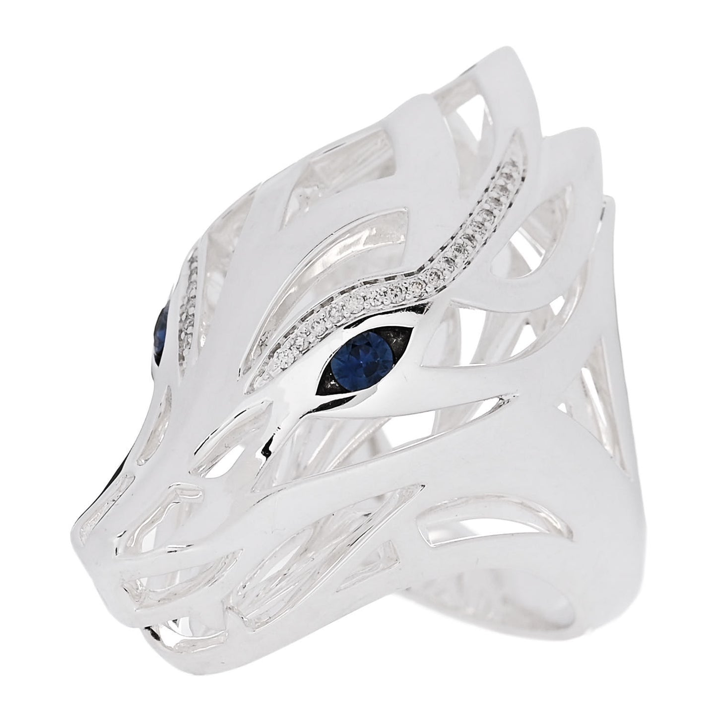 Sterling Silver Diamond Blue Sapphire Naga Ring 50 5.25