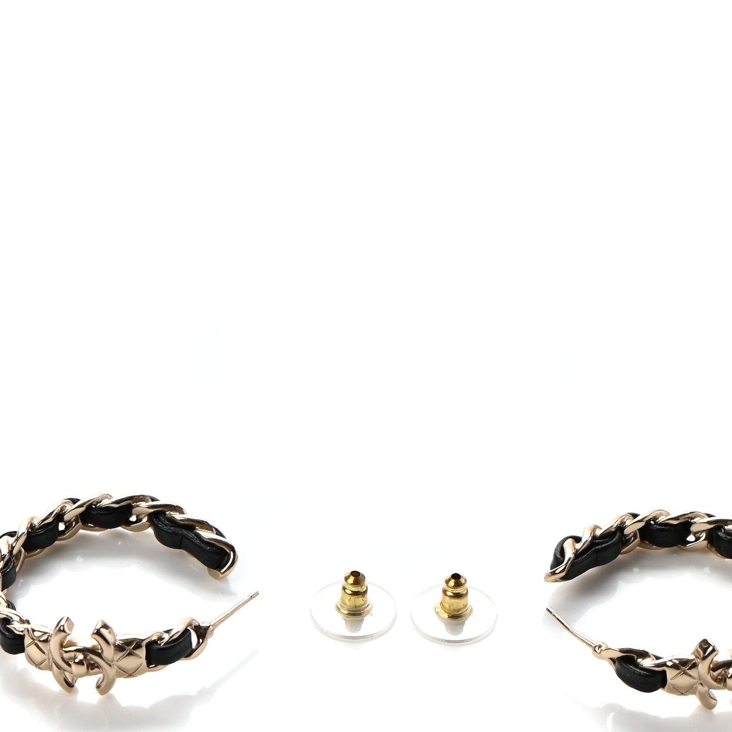 Lambskin CC Turnlock Chain Hoop Earrings Gold Black