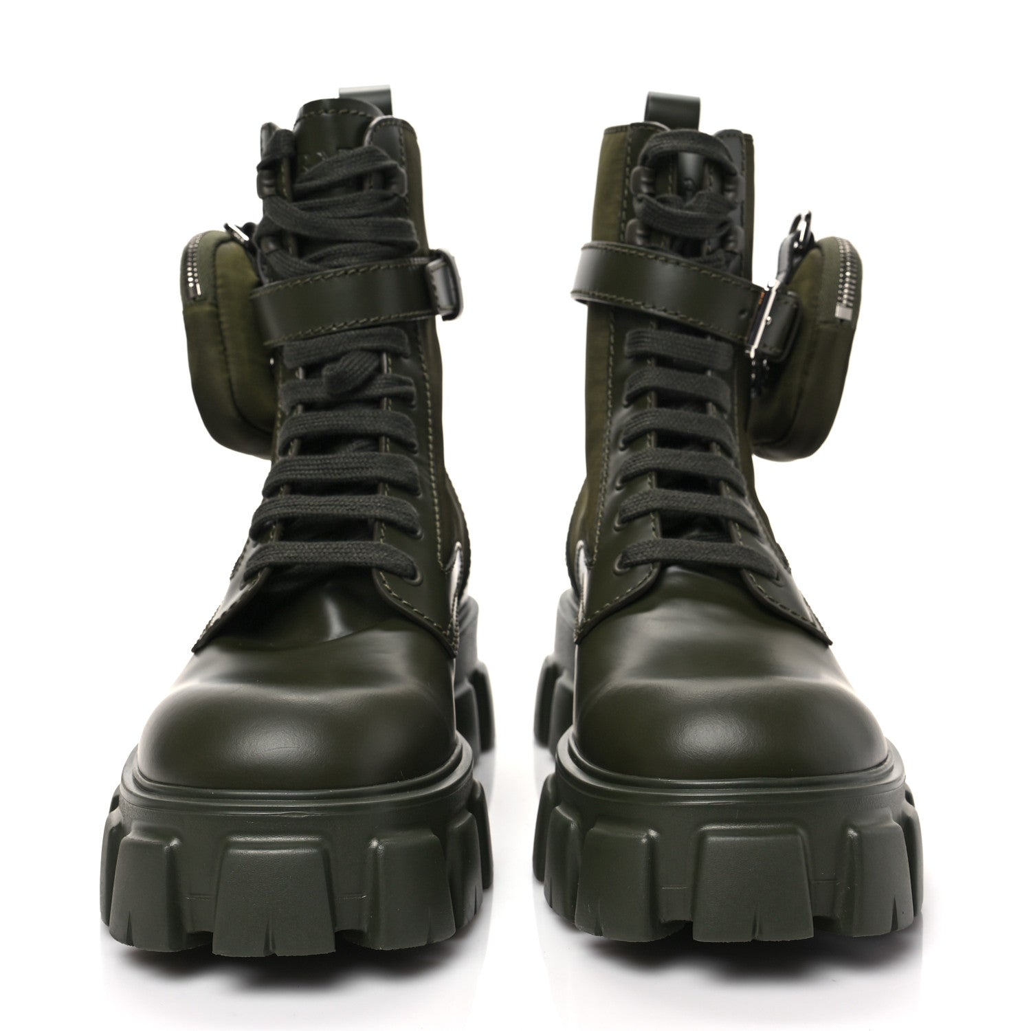 Prada Spazzolato Rois Re-Nylon Metal Triangle Logo Mens Monolith Pouch Pocket 60mm Combat Boots 8 Militare 2 of 7