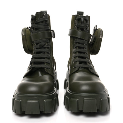 Prada Spazzolato Rois Re-Nylon Metal Triangle Logo Mens Monolith Pouch Pocket 60mm Combat Boots 8 Militare 2 of 7