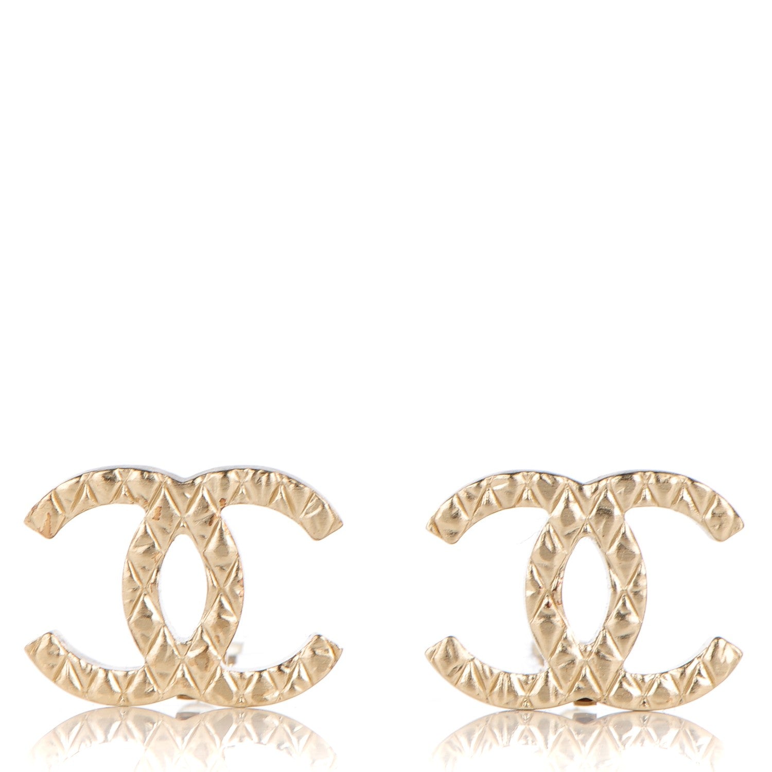 Chanel Textured CC Clip On Earrings Light Gold 1 of 4