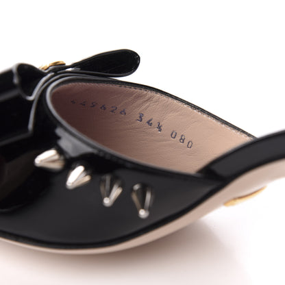 Gucci Patent GG Bow Sadie Spike Mid Heel Mules 34.5 Black 8 of 8