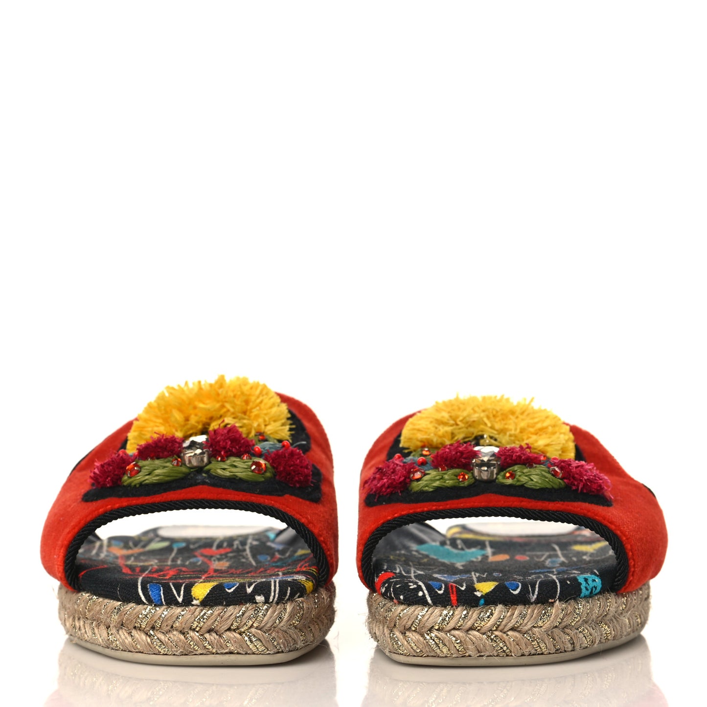 Canvas Raffia Velvet Pacha Loubi Flat Espadrilles 38 Multicolor