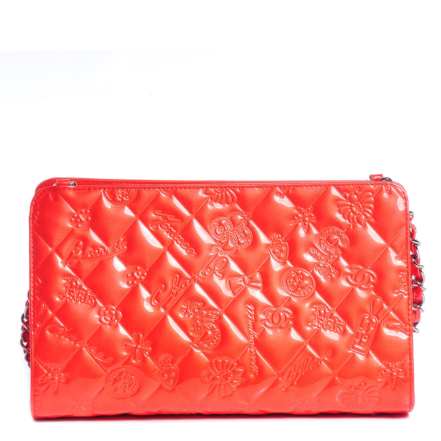 Chanel Patent Calfskin Lucky Symbols Pochette Coral 1 of 7