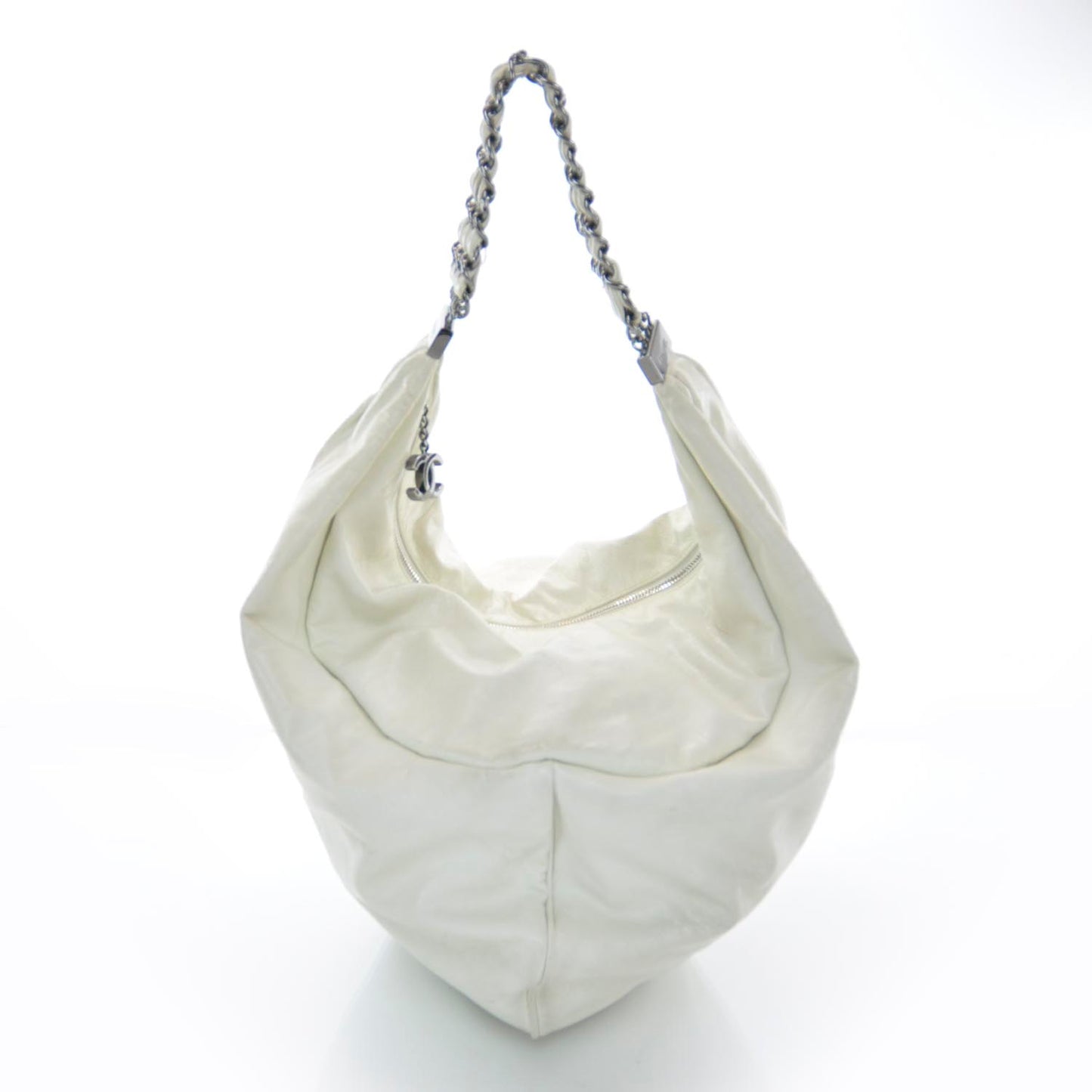 Lambskin Large Rock and Chain Hobo White
