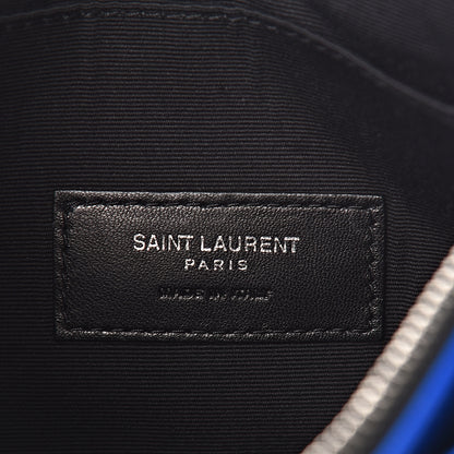 Saint Laurent Grain De Poudre Chevron Monogram Bill Pouch Neon Blue 6 of 7