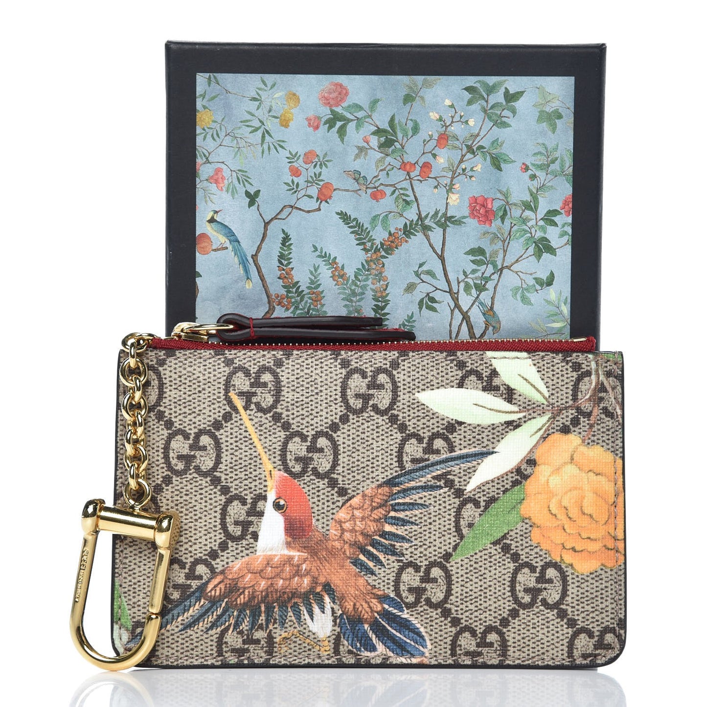 GG Supreme Monogram Tian Key Case Beige Multicolor Red