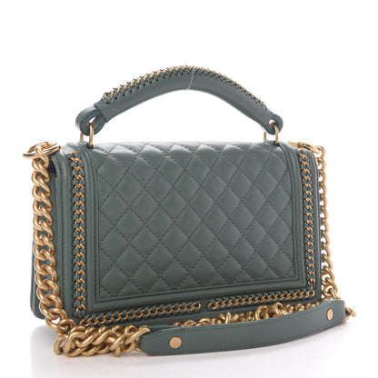 Chanel Calfskin Quilted Medium Boy Top Handle Flap Green 3 of 10