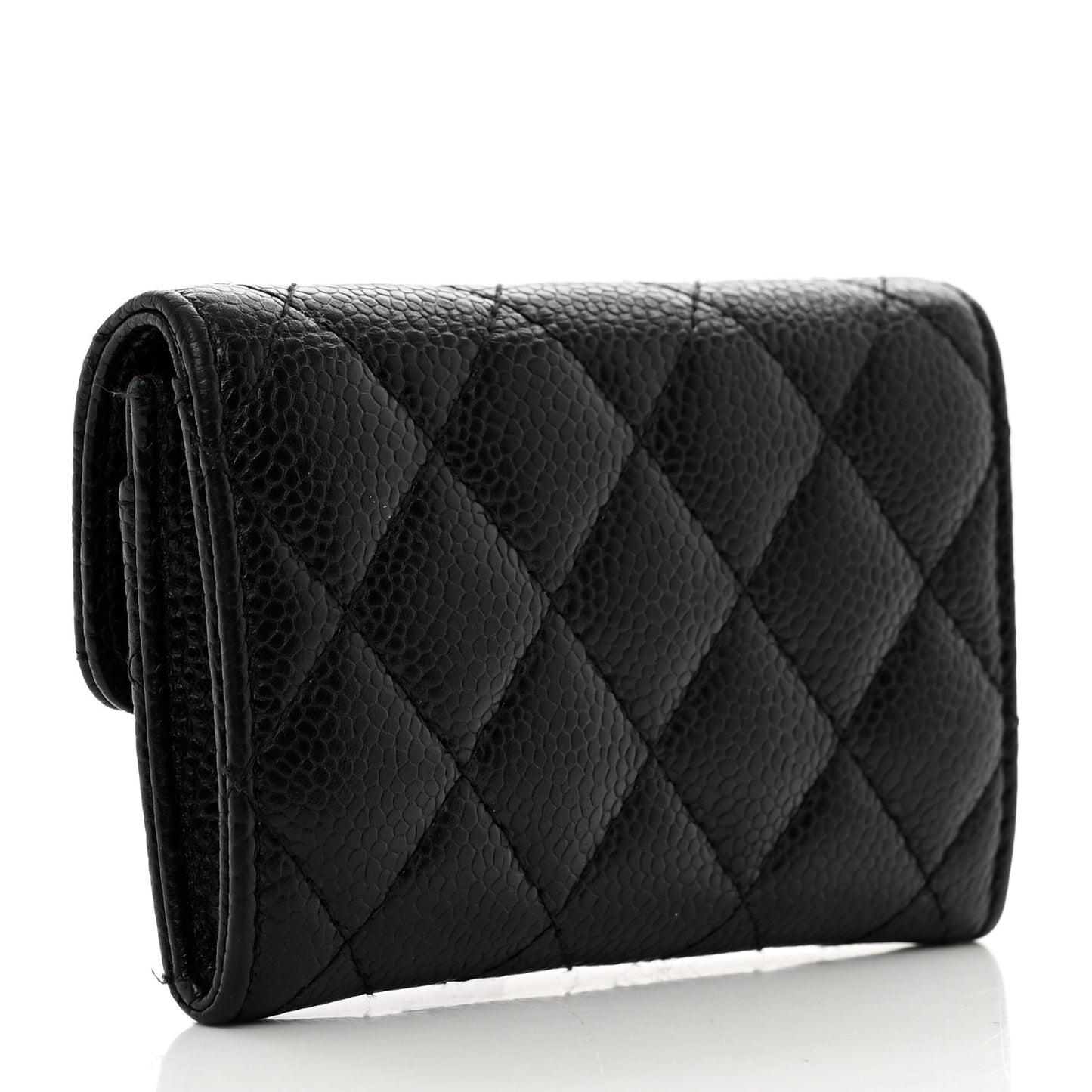 Caviar Quilted Flap Card Holder Black