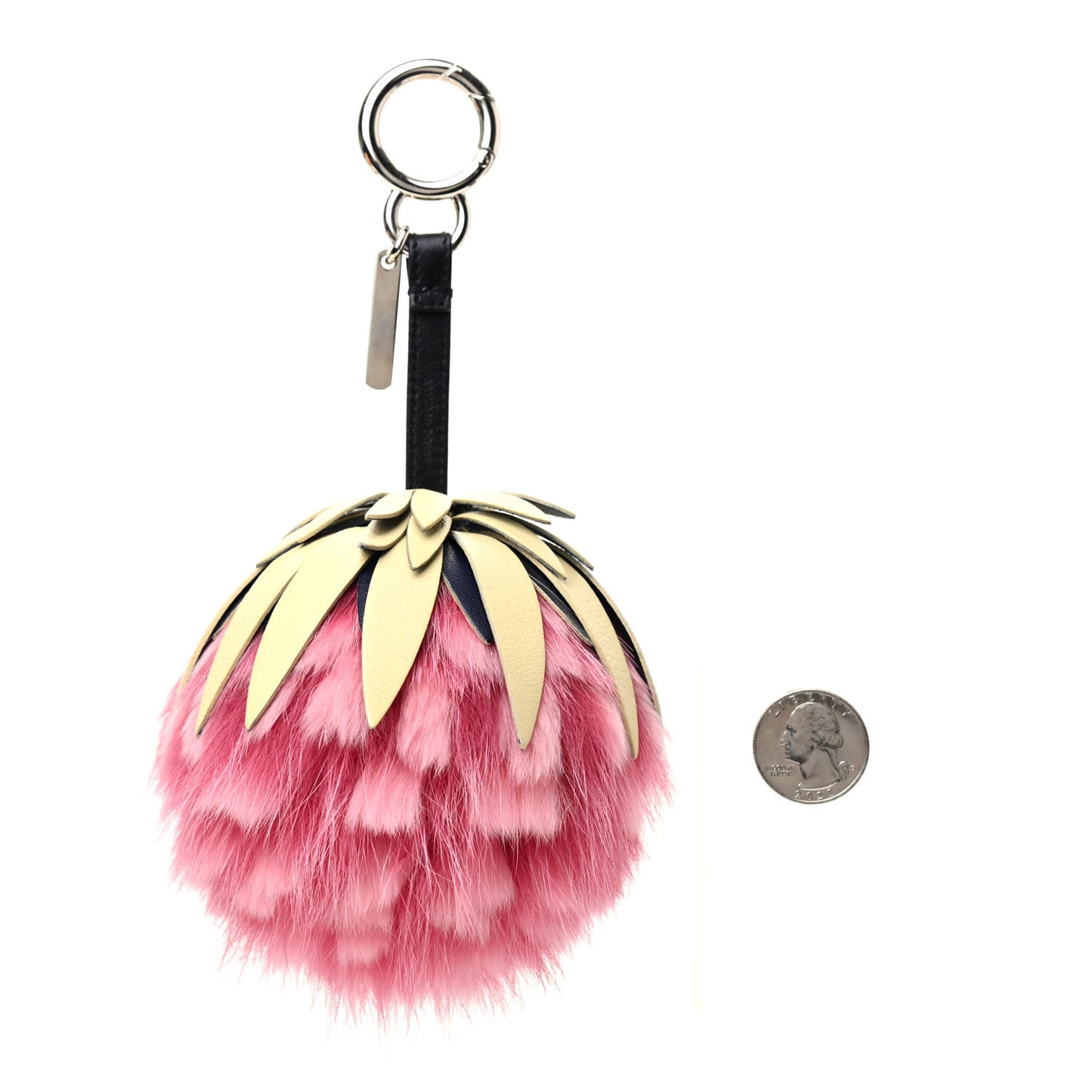 Fox Rabbit Fur Nappa Pineapple Bag Charm Rosa Scuro Banana Multicolor