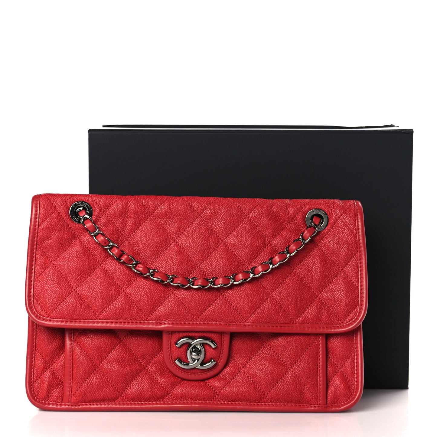 Caviar Quilted Large French Riviera Flap Red