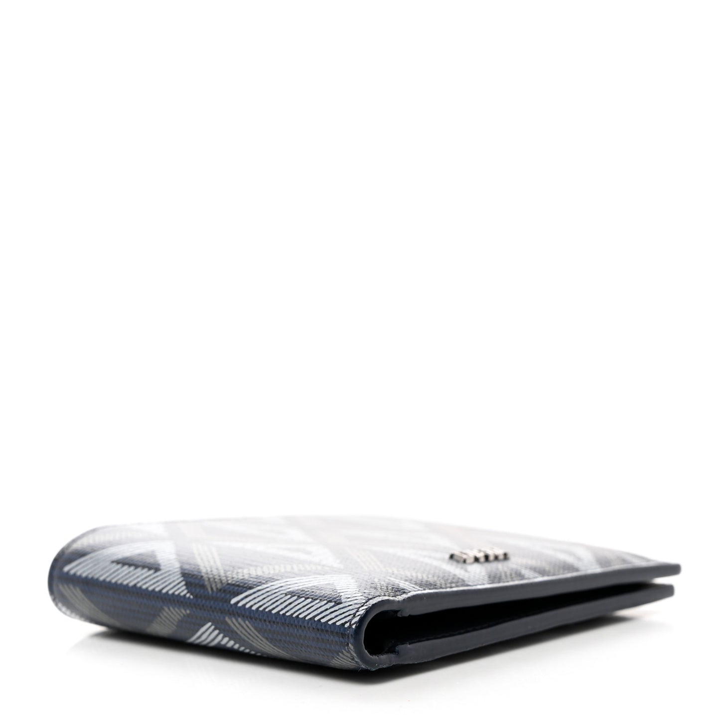 Coated Canvas Calfskin CD Diamond Bifold Wallet Navy