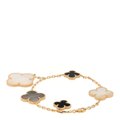 Van Cleef & Arpels 18K Yellow Gold Grey Mother of Pearl Black Onyx 5 Motifs Magic Alhambra Bracelet 2 of 3