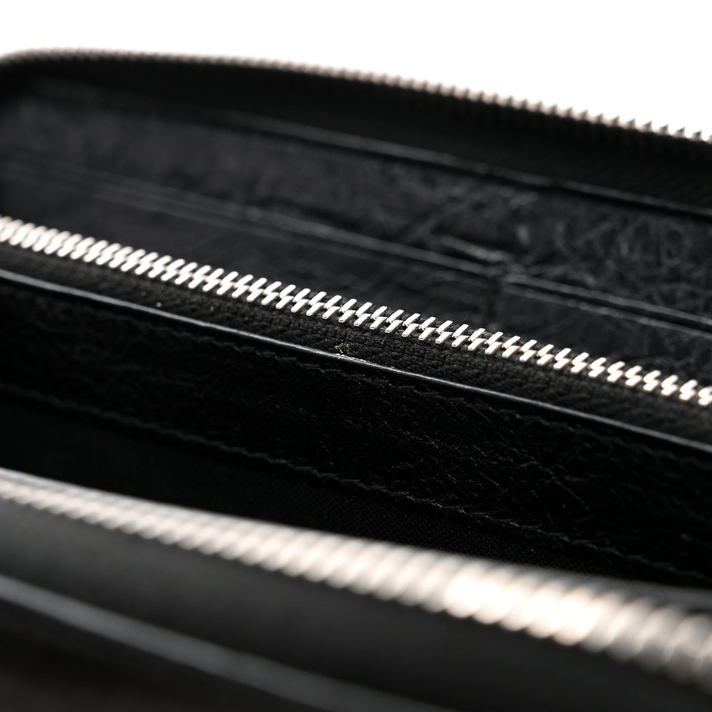 Agneau Classic Silver Hardware Continental Zip Around Wallet Black