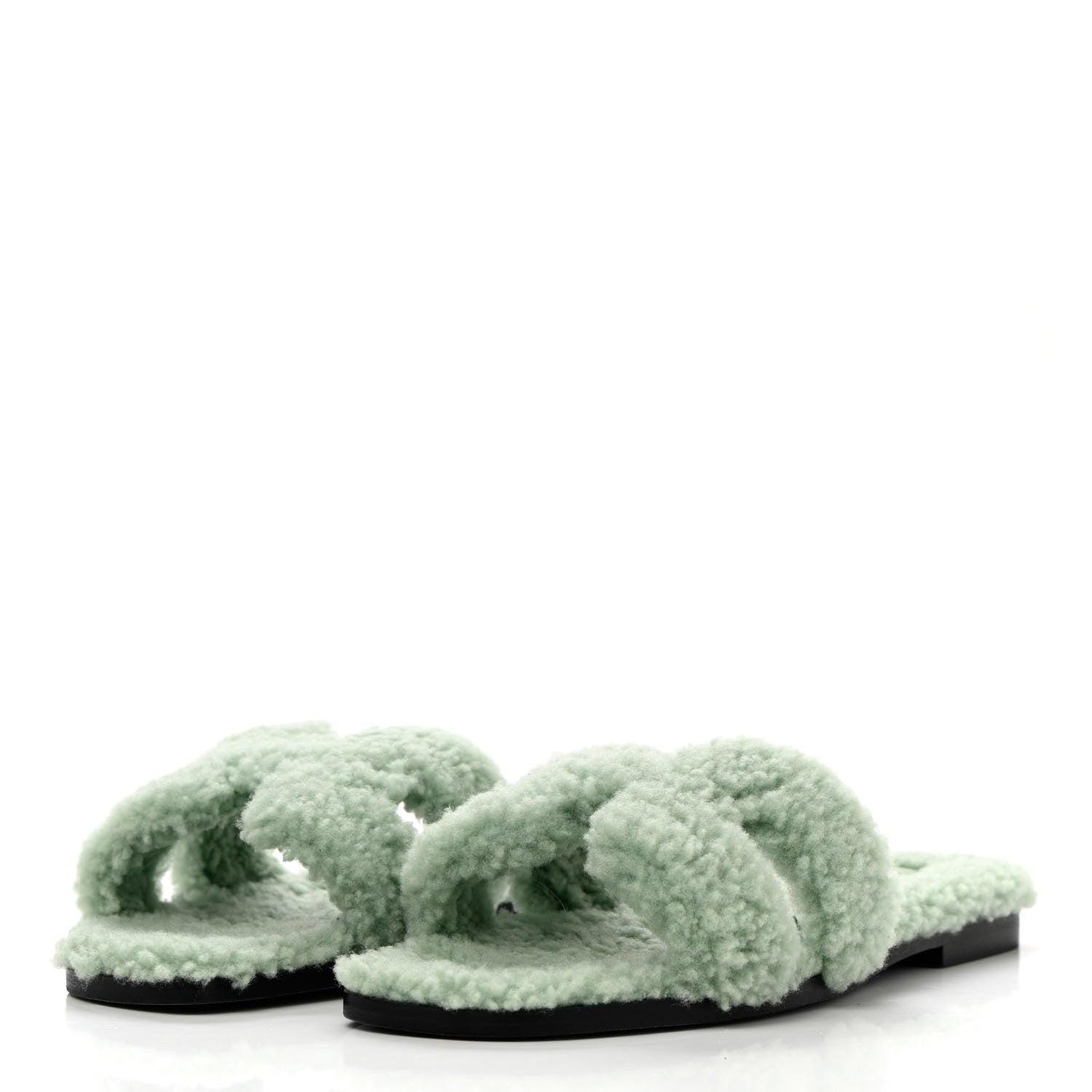 Hermes Woolskin Oran Sandals 36.5 Vert D’Eau 3 of 8