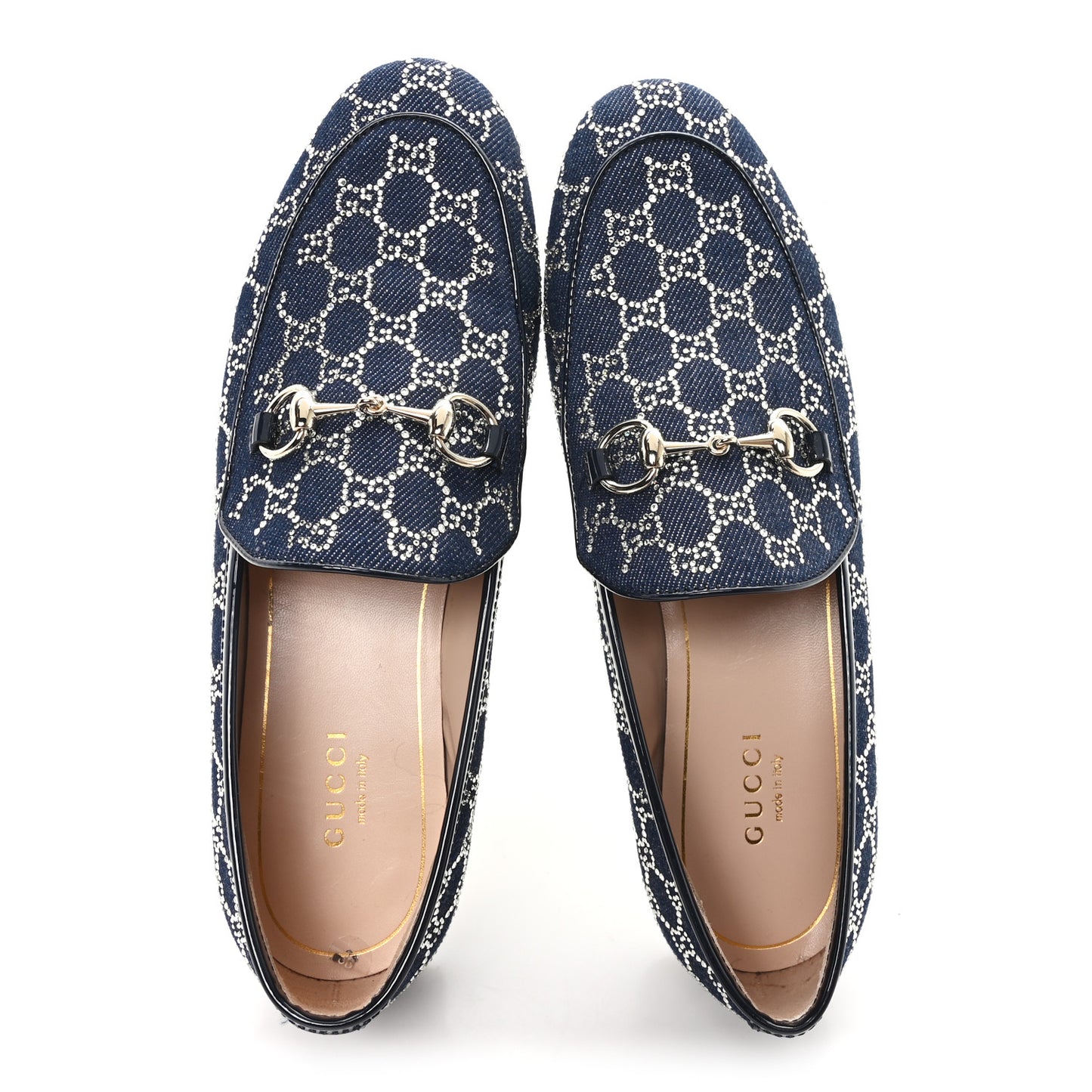 New Denim Crystal GG Monogram Womens 1953 Horsebit Jordaan Loafer 36 Blue