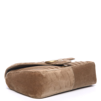 Gucci Velvet Matelasse Small GG Marmont Shoulder Bag Taupe 3 of 10