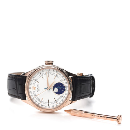 Rolex 18K Everose Gold Alligator 39mm Cellini Moonphase Watch White 50535 6 of 7