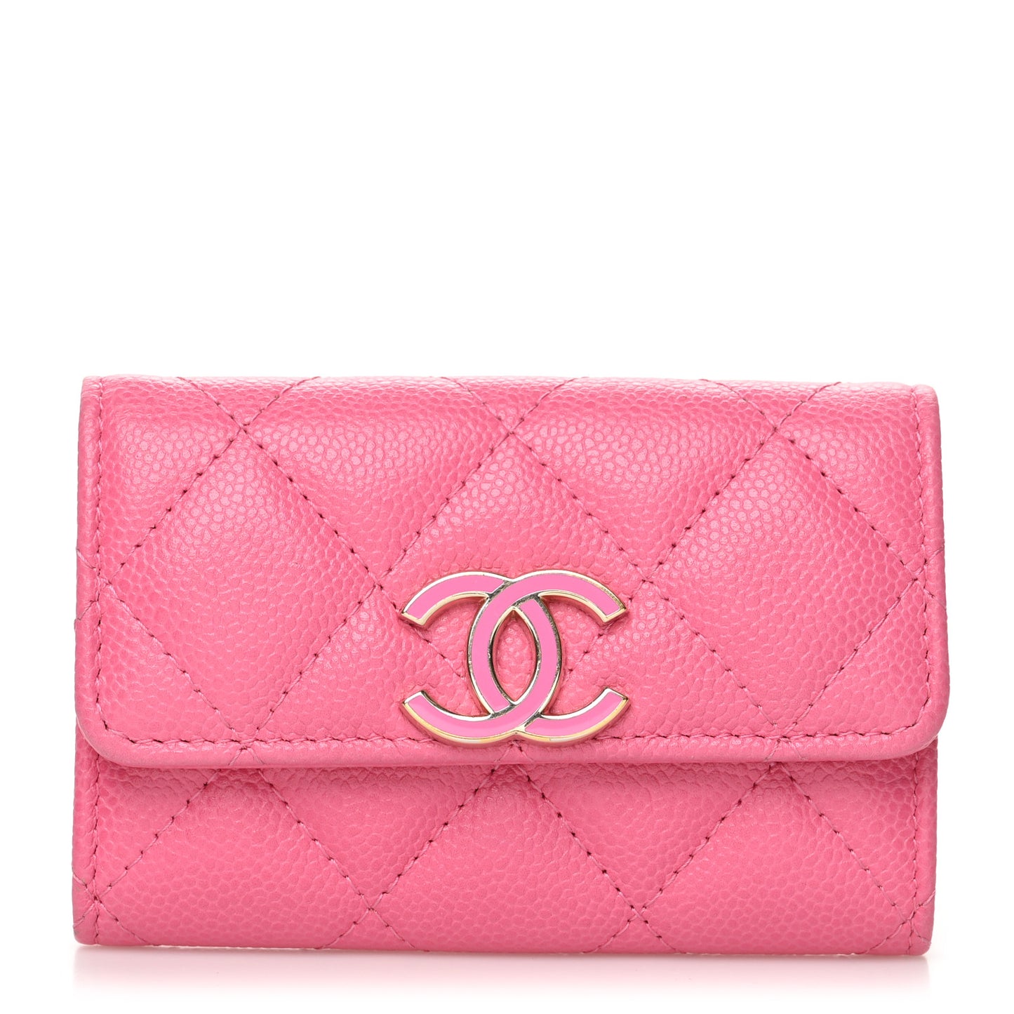 Caviar Quilted Flap Card Holder Pink