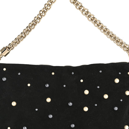 Jimmy Choo Suede Pearl Embellished Callie Tassel Clutch Bag Black 8 of 12