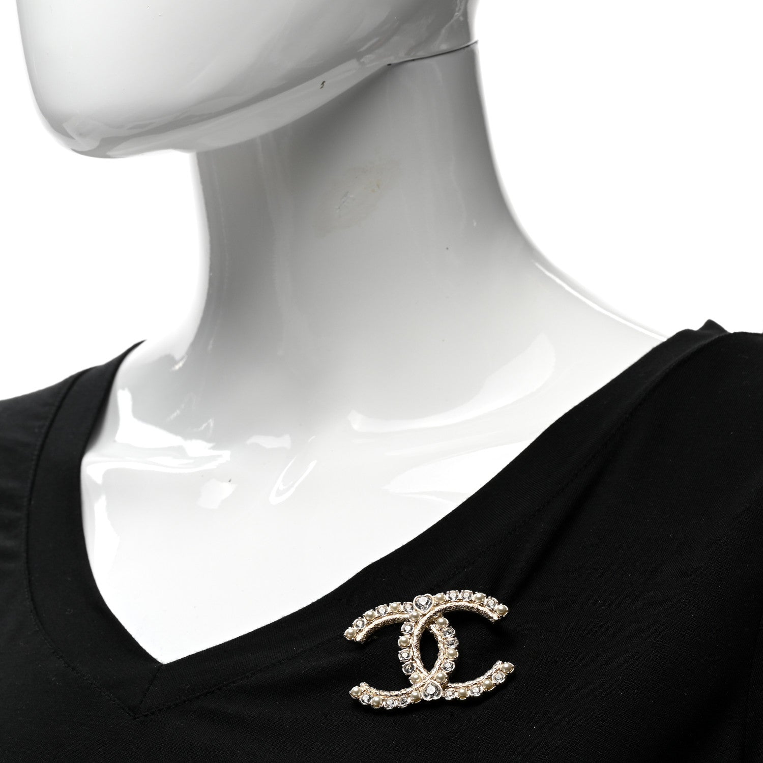 Chanel Pearl Crystal CC Brooch Gold 2 of 5