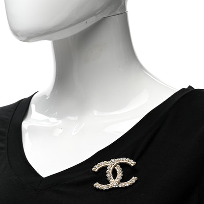 Chanel Pearl Crystal CC Brooch Gold 2 of 5