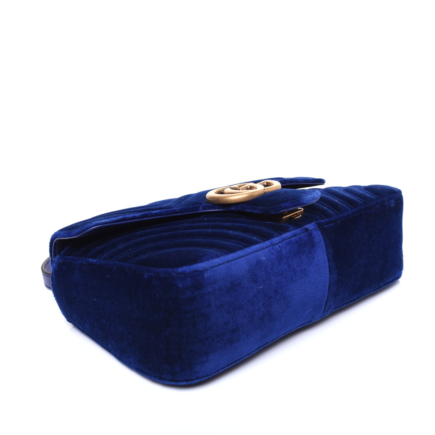 Gucci Velvet Matelasse Small GG Marmont Shoulder Bag Cobalt Blue 4 of 13