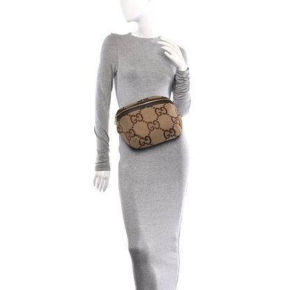 Gucci Monogram Jumbo GG Textured Dollar Calfskin Web Belt Bag Camel Ebony New Acero 2 of 10