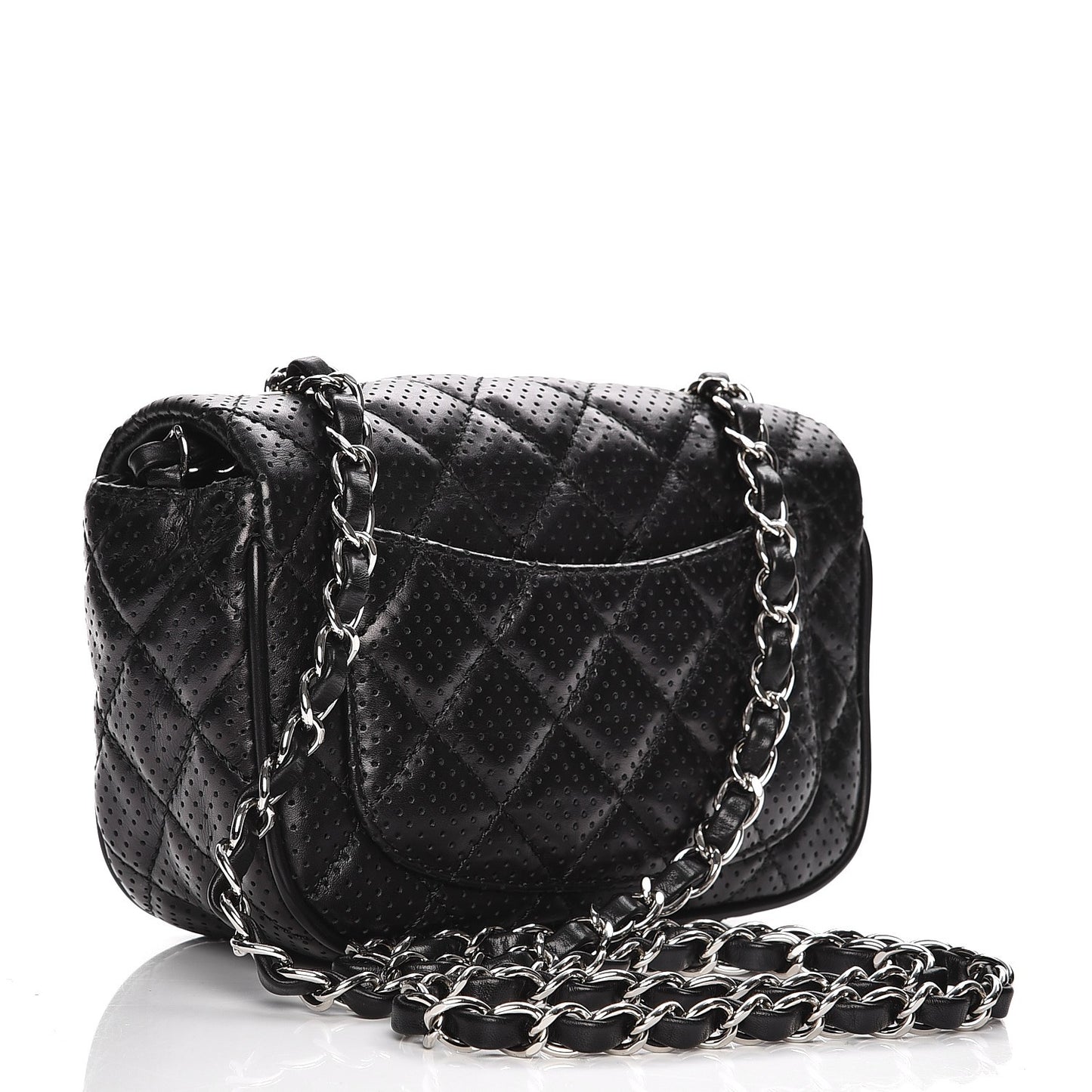 Lambskin Perforated Mini Rectangular Flap Black