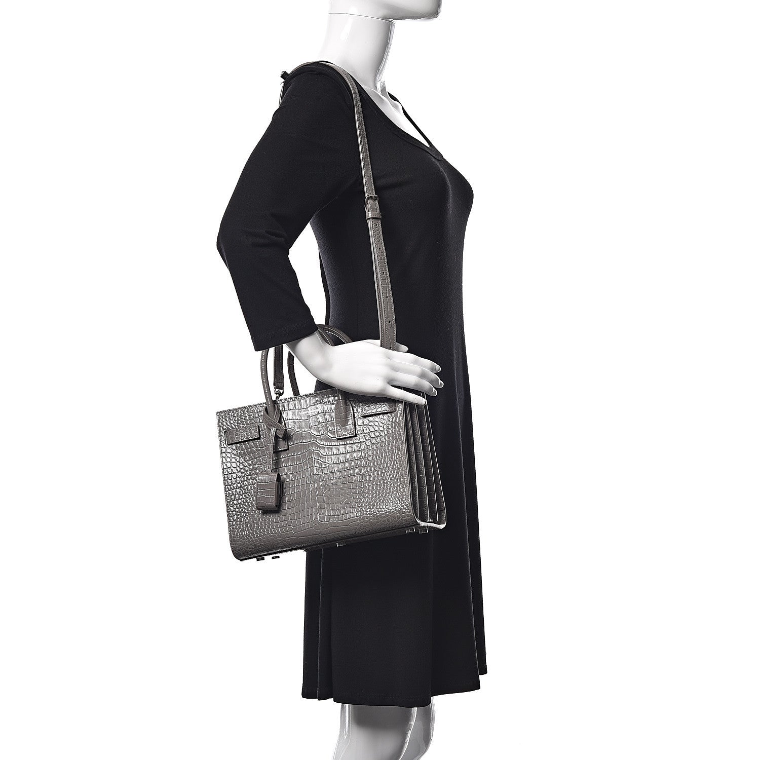 Saint Laurent Calfskin Crocodile Embossed Baby Sac De Jour Fog 2 of 9