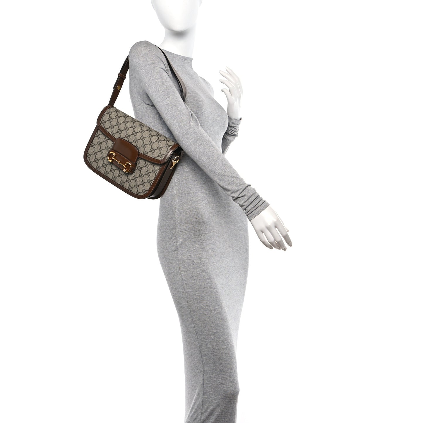 GG Supreme Monogram Horsebit 1955 Shoulder Bag Beige Brown Sugar