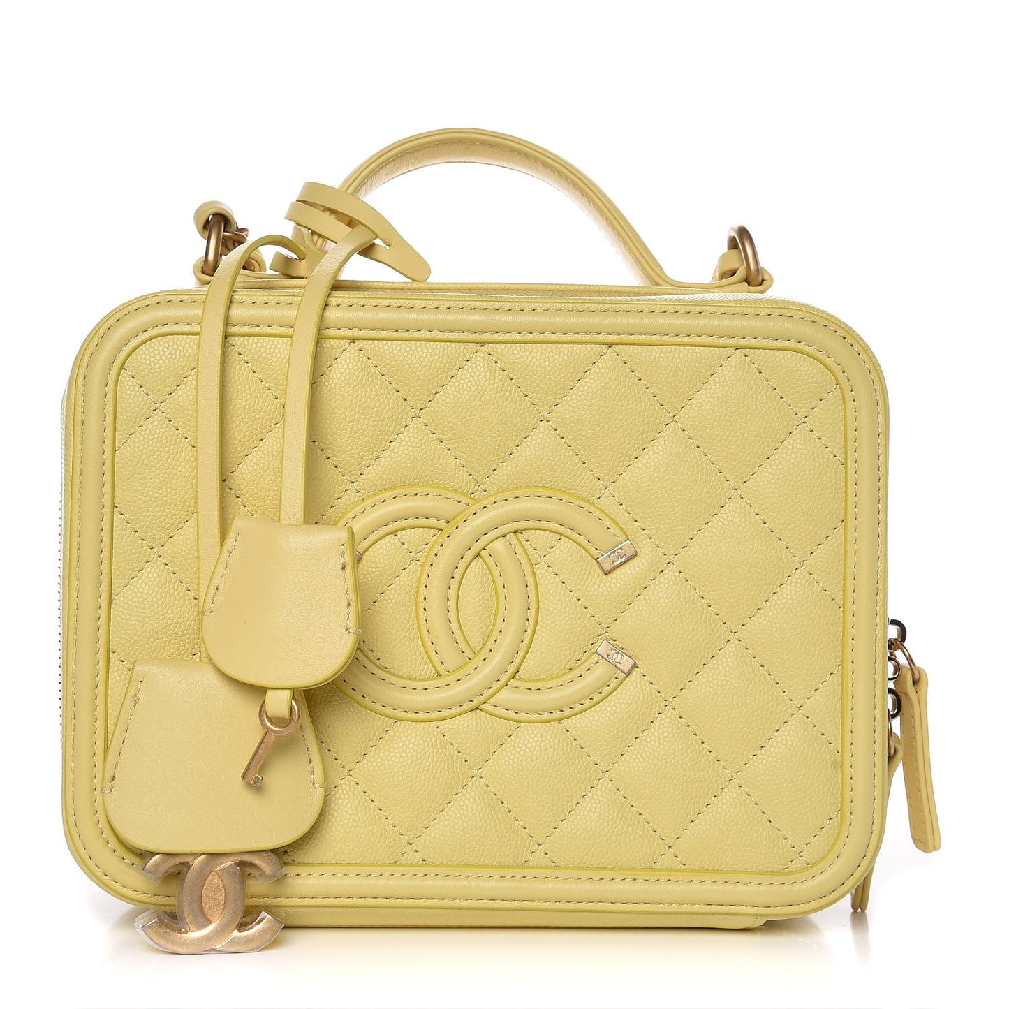Caviar Quilted Medium CC Filigree Vanity Case Yellow