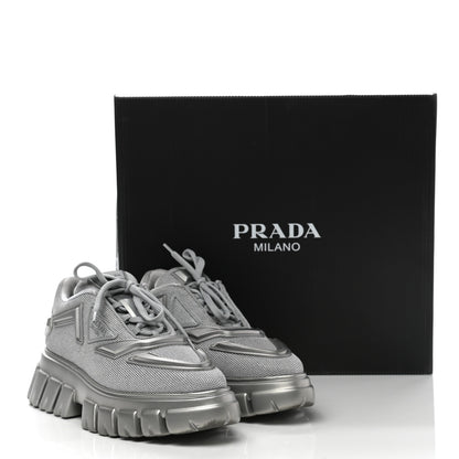 Prada Rubber Technical Knit Fabric Triangle Logo Evolution 55mm Sneakers 38 Argento 9 of 9
