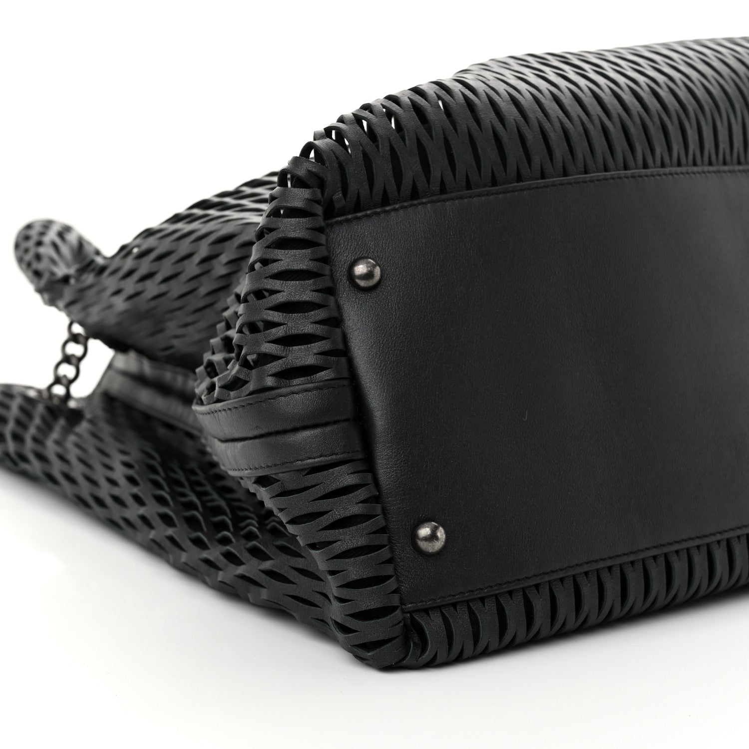 Chanel Calfskin Laser Cut Perforated CC Tote Black 9 of 10