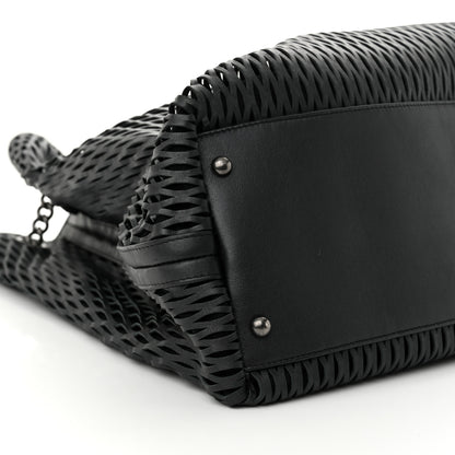 Chanel Calfskin Laser Cut Perforated CC Tote Black 9 of 10