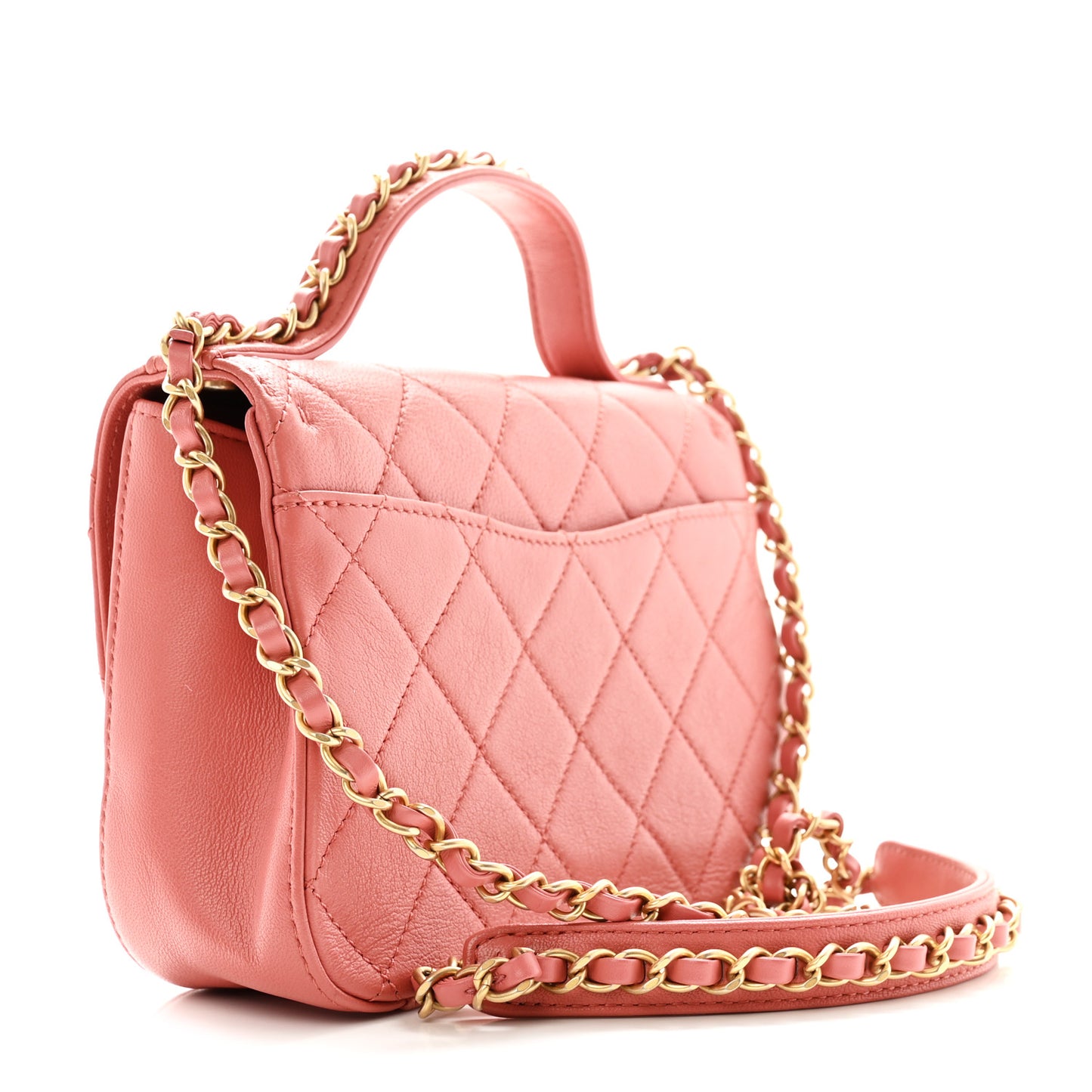 Lambskin Quilted Small Chain Infinity Top Handle Flap Pink