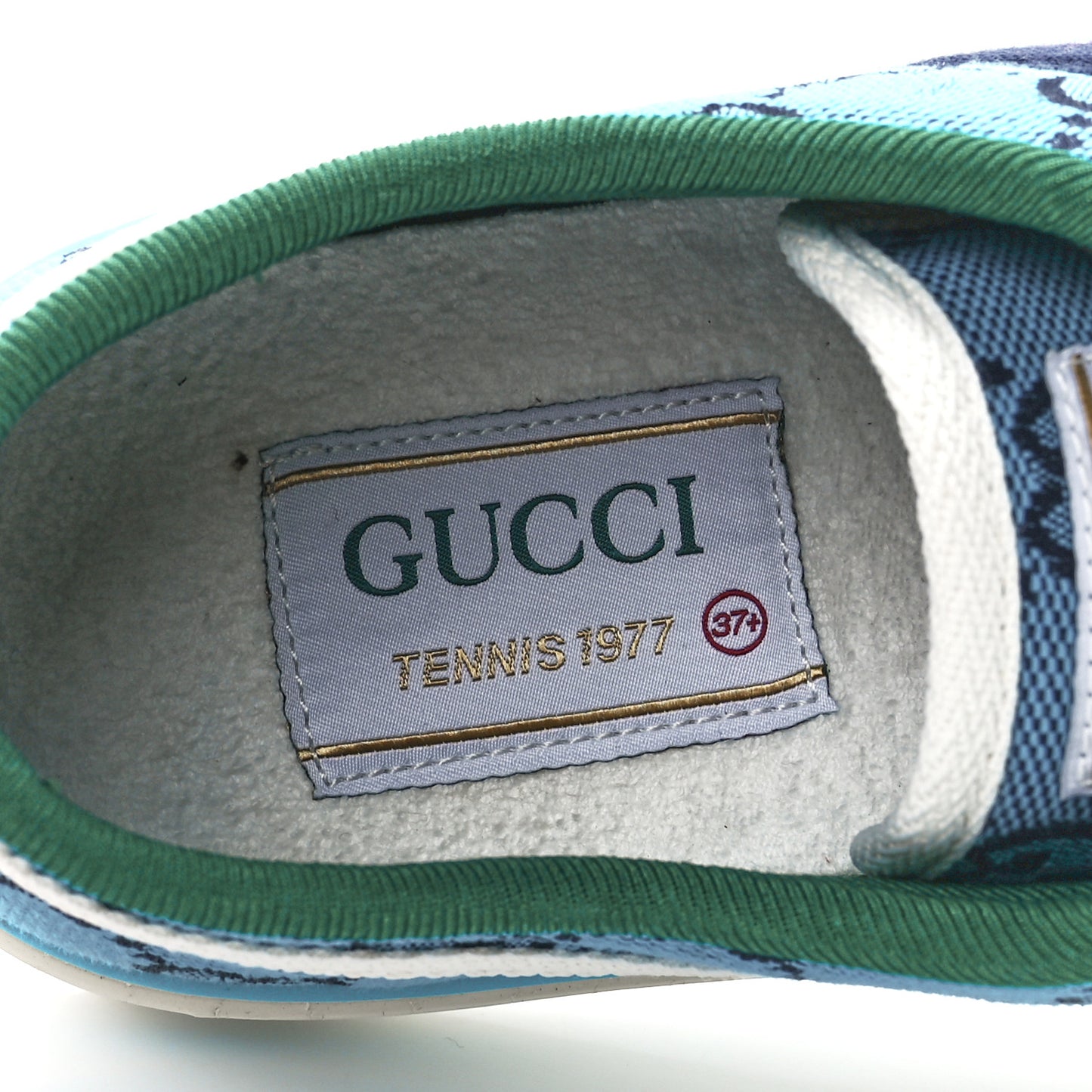 GG Monogram Multicolor Web Womens 1977 Tennis Sneakers 37.5 Light Blue Mystic White