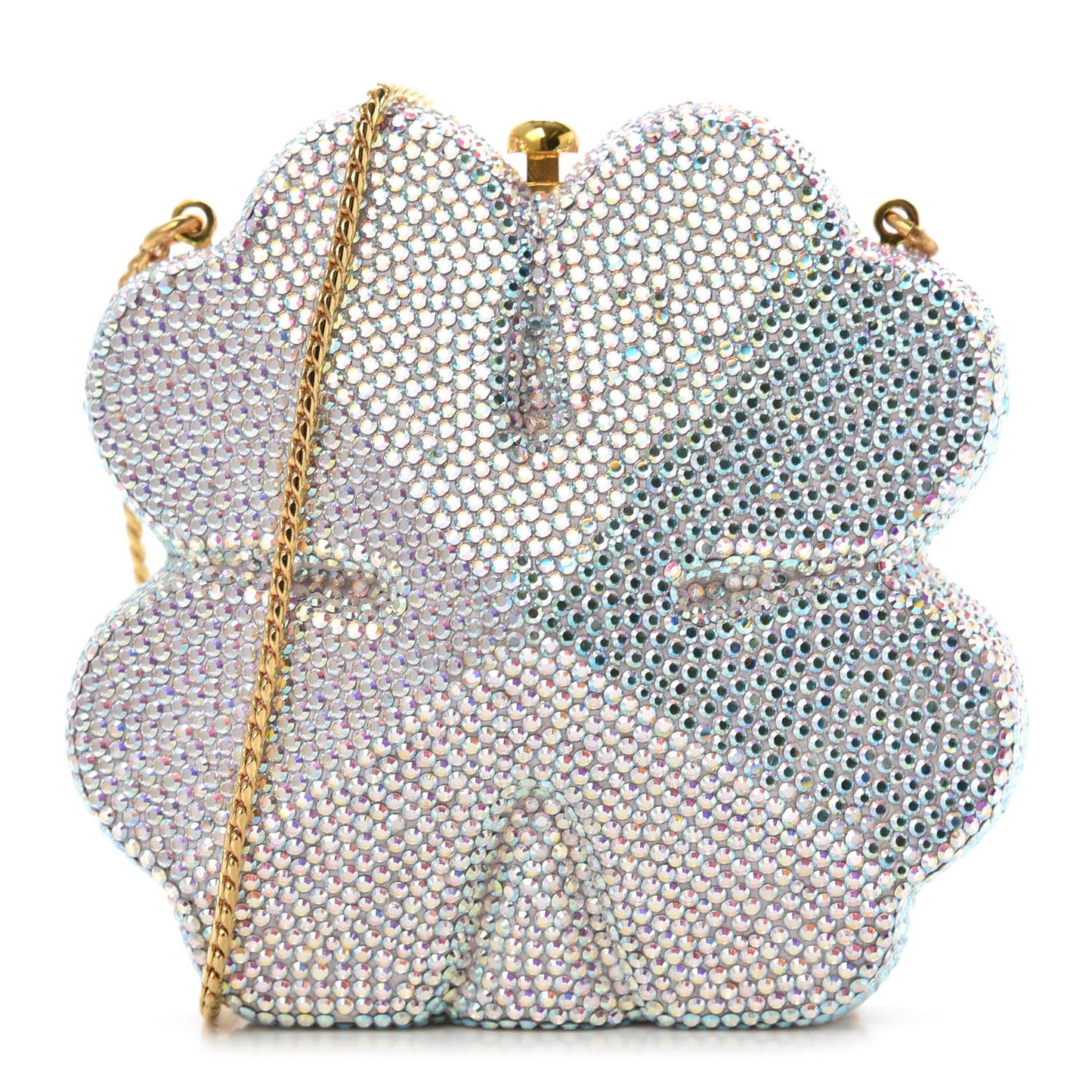 Crystal Four Leaf Clover Minaudiere Chain Clutch Multicolor