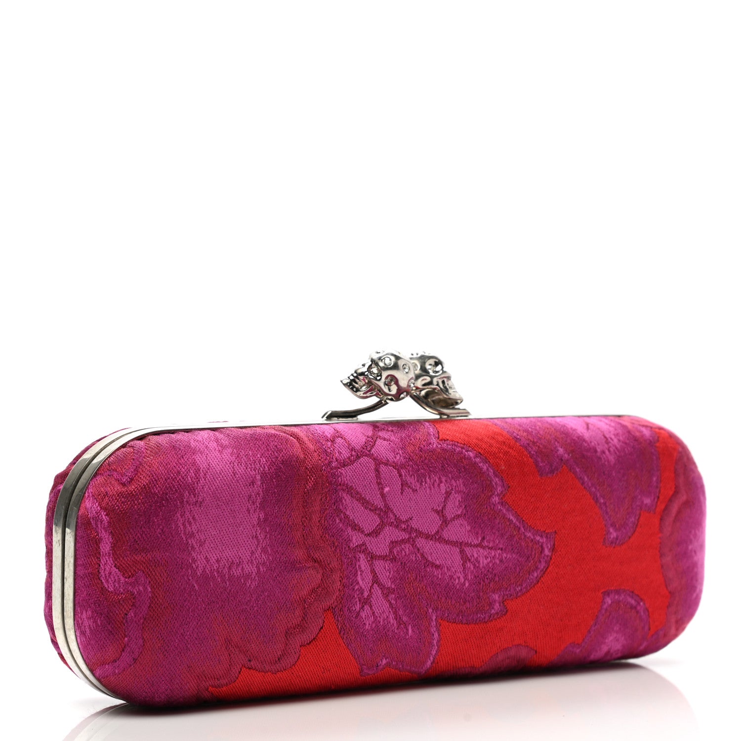 Alexander McQueen Silk Brocade Twin Skull Box Clutch Fuchsia Red 3 of 8