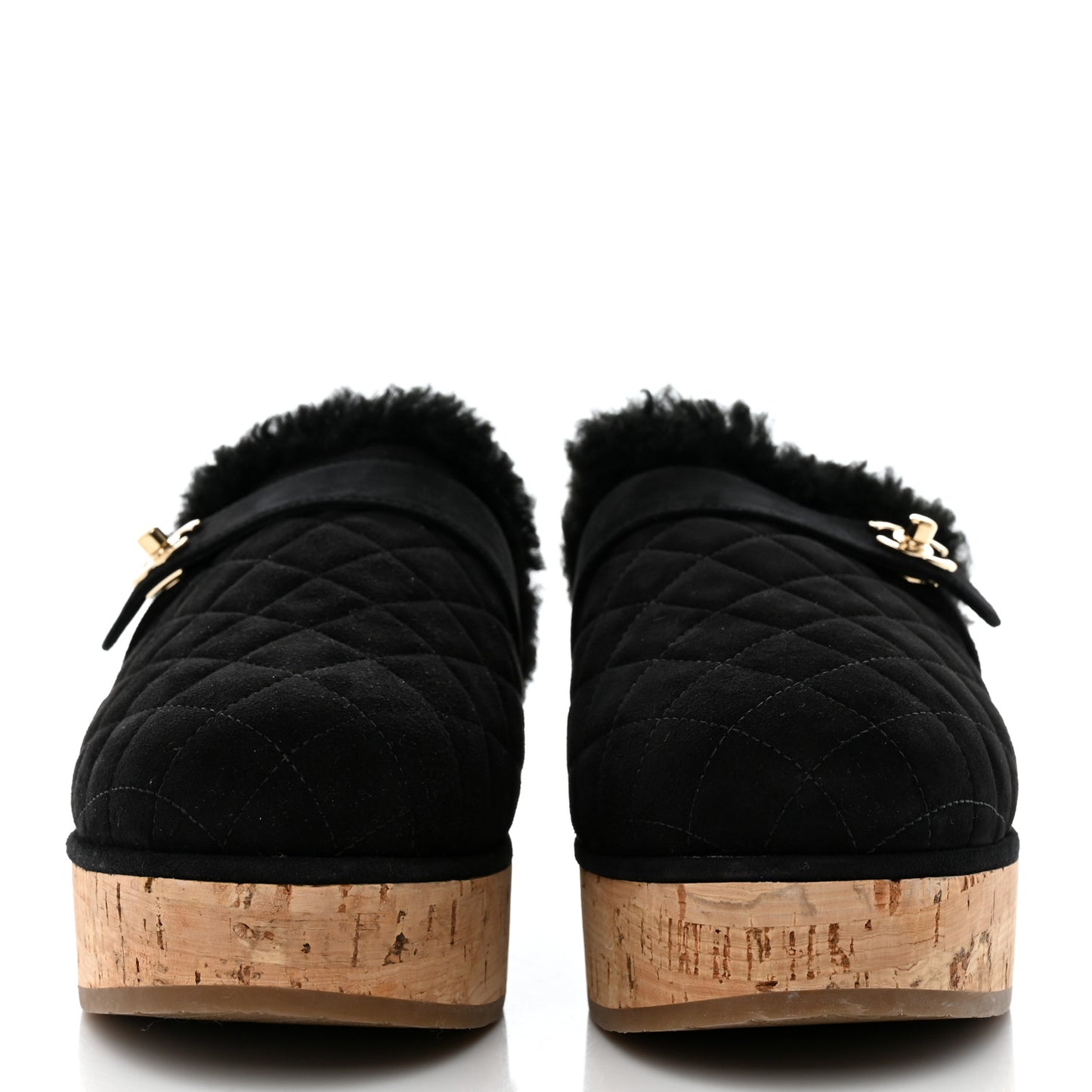 Suede Calfskin Shearling Turn Lock Clogs 40 Black