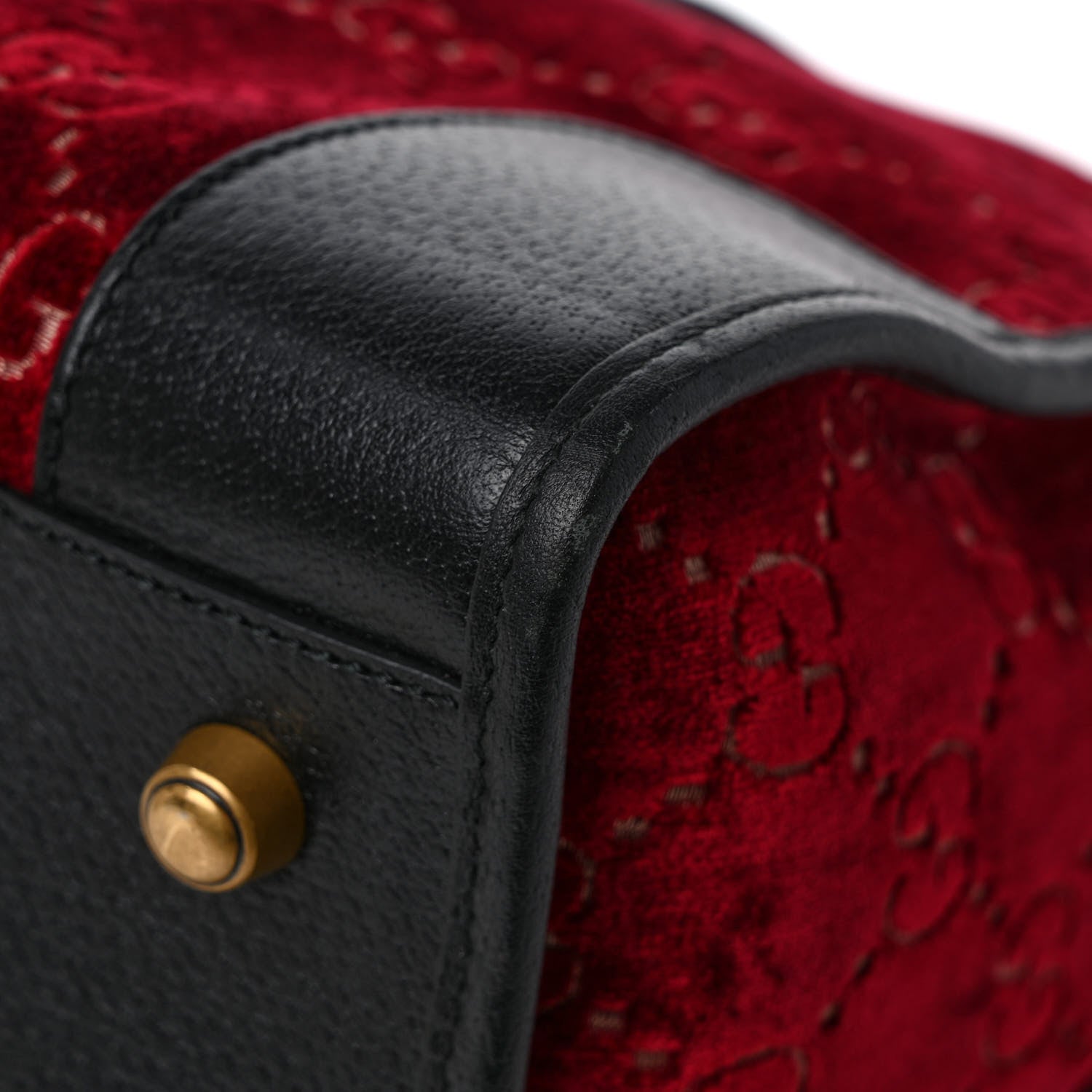 Gucci Velvet GG Monogram Textured Calfskin Web Medium Duffle Bag Red Cipria Black 11 of 11